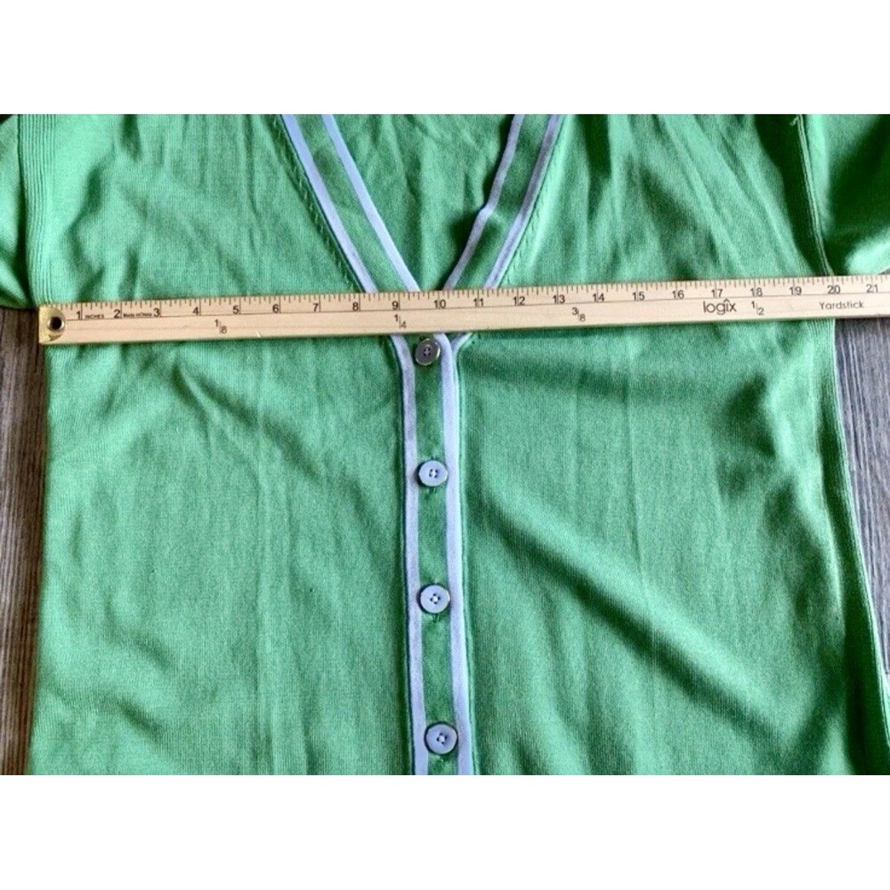 Talbots Tip Par Green Gray Button Up Long Sleeve Cardigan Sweater Size Medium - Picture 7 of 8